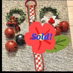 **SOLD Holiday Door Hangers Red White Silver Red Black Jingle Bells Holly Wreath